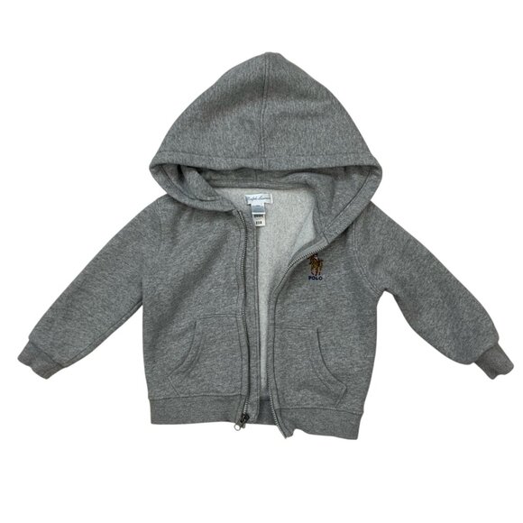 Ralph Lauren Infant's Polo Bear Hoodie Sweatshirt 18M Gray Zip Front Preppy - Picture 3 of 12
